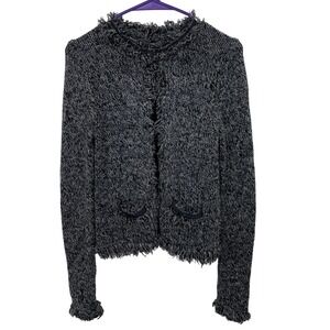 Express Fringe Trim Knit‎ Cardigan Sweater Gray Silver Sparkle Small S